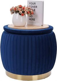 img 2 attached to Blue Round Velvet Ottoman Stool with Metal Band and Storage - YYW HOME Vanity Chair Footrest Stool