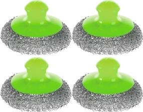 img 4 attached to 🧽 Green Stainless Steel Dish Scrubber Set - Handle Scouring Pad - Pack of 4 - Versatile Metal Pan Sponge for Kitchen