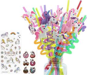 img 4 attached to 24-Pack of Fun Unicorn Straws: Assorted Designs, Full Unicorns, Stickers, Tattoos, Twisted Design | Multiple Unique Colors, Ideal Unicorn Party Favor