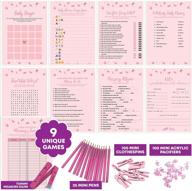 👶 dessie baby shower games for girls - the complete girl baby shower set - 9 fun and unique girl baby shower games, 100 mini clothespins, 100 mini acrylic pacifiers, 25 pens logo