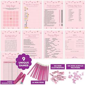 img 4 attached to 👶 Dessie Baby Shower Games for Girls - The Complete Girl Baby Shower Set - 9 Fun and Unique Girl Baby Shower Games, 100 Mini Clothespins, 100 Mini Acrylic Pacifiers, 25 Pens