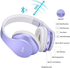 img 3 attached to 🎧 Наушники Zihnic Over-Ear Bluetooth - Складные беспроводные/проводные стерео наушники с Micro SD/TF и FM для мобильного телефона, ПК - Мягкие амбушюры и легкий вес, обеспечивающие длительный комфорт при ношении (фиолетовые)