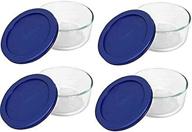 🔵 pack of 4 pyrex blue storage 2 cup round dish containers with clear lids логотип