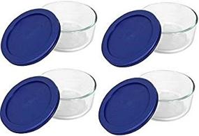 img 1 attached to 🔵 Pack of 4 Pyrex Blue Storage 2 Cup Round Dish Containers with Clear Lids