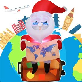 img 2 attached to 🎅 Santa Tour Christmas Inflatable Decorations - 6.3FT Santa Travels Worldwide with Map & Suitcase. Enhancing Cross-Border Air Travel Outdoor Decor with Built-in LED Light, Stakes, and Ropes. Blow Up for Festive Ambiance!