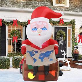 img 3 attached to 🎅 Santa Tour Christmas Inflatable Decorations - 6.3FT Santa Travels Worldwide with Map & Suitcase. Enhancing Cross-Border Air Travel Outdoor Decor with Built-in LED Light, Stakes, and Ropes. Blow Up for Festive Ambiance!