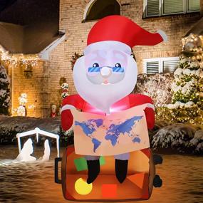 img 1 attached to 🎅 Santa Tour Christmas Inflatable Decorations - 6.3FT Santa Travels Worldwide with Map & Suitcase. Enhancing Cross-Border Air Travel Outdoor Decor with Built-in LED Light, Stakes, and Ropes. Blow Up for Festive Ambiance!