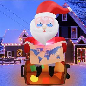 img 4 attached to 🎅 Santa Tour Christmas Inflatable Decorations - 6.3FT Santa Travels Worldwide with Map & Suitcase. Enhancing Cross-Border Air Travel Outdoor Decor with Built-in LED Light, Stakes, and Ropes. Blow Up for Festive Ambiance!