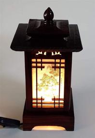 img 2 attached to 🏮 Handmade Traditional Korean Window Design Art Deco Lantern Brown Asian Oriental Carved Wood Lamp: Bedroom Accent, Unusual Table Light (Pagoda)