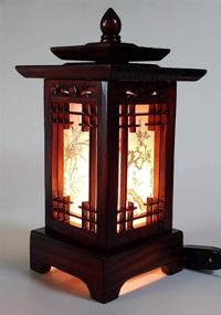 img 1 attached to 🏮 Handmade Traditional Korean Window Design Art Deco Lantern Brown Asian Oriental Carved Wood Lamp: Bedroom Accent, Unusual Table Light (Pagoda)