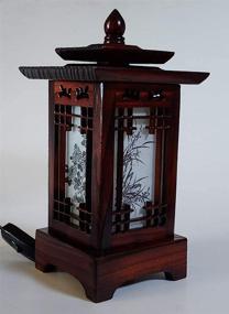 img 3 attached to 🏮 Handmade Traditional Korean Window Design Art Deco Lantern Brown Asian Oriental Carved Wood Lamp: Bedroom Accent, Unusual Table Light (Pagoda)