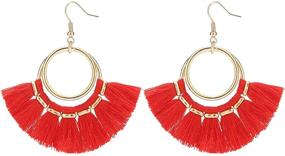 img 4 attached to 🌟 Stunning BaubleStar Tassel Hoop Earrings: Fringe Drop Gold Tone Circle Tiered Earrings for Women & Girls