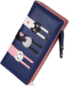 img 4 attached to Cute Cat Wallet Coin Purse Bifold Long Purse with Zipper for Women