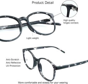 img 3 attached to 👓 Stylish Oval Frame Blue Light Blocking Glasses for Women/Men - Anti Eyestrain, Computer Reading, TV Glasses with Anti Glare (Gray, No Magnification)