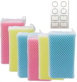 img 4 attached to Double-Sided Dish Sponge Set with Seasoned Sealing Sticker: Superior Kitchen Scouring Pads for Non-Stick Pans and Pots