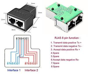 img 3 attached to 🔌 (Пара) Разветвитель RJ45 адаптер для общего использования Ethernet-кабеля - Cat5, Cat5e, Cat6, Cat7 - Идеально подходит для роутера, телевизора, камеры, ПК, ноутбука - Черный