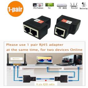 img 1 attached to 🔌 (Пара) Разветвитель RJ45 адаптер для общего использования Ethernet-кабеля - Cat5, Cat5e, Cat6, Cat7 - Идеально подходит для роутера, телевизора, камеры, ПК, ноутбука - Черный