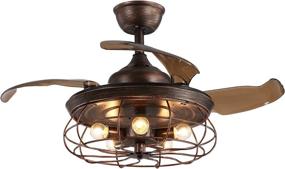 img 2 attached to 🔧 SILJOY 36 Inch Reversible Industrial Ceiling Fan with Lights and Remote Control: Retractable Blades, Antique Chandelier Lighting, Rustic Fixture for Bedroom and Living Room