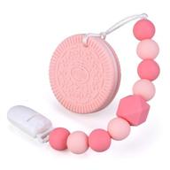 🍼 bpa-free silicone teething toys: cute and effective pain relief for babies 0-18 months with pacifier clip (pink) logo