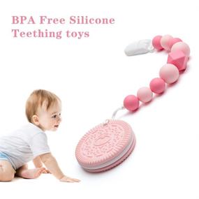 img 2 attached to 🍼 Безопасные для здоровья силиконовые игрушки для прорезывания зубов: Милые и эффективные средства облегчения боли для детей от 0 до 18 месяцев со шнурком для пустышки (розовые)
