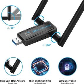 img 3 attached to Blueshadow USB Wi-Fi Adapter for PC | Dual 💻 Antennas, 5GHz/1300Mbps+2.4GHz/600Mbps | Ideal for Desktop Laptop Windows 10/8.1/8/7/XP, MAC (1900Mbps)