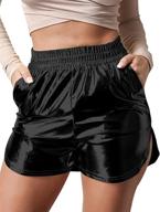 👖 haola women's shiny metallic summer yoga high waist dance shorts: stylish and comfortable for hot days! logo