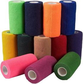 img 4 attached to 🔖 12 Pack Self Adhesive Bandage Wrap, 4 in x 5 Yards, Cohesive Tape in assorted Colors