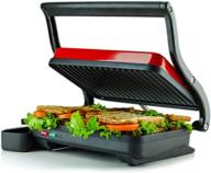 ovente electric panini press grill with non-stick double flat cooking plate: red countertop sandwich maker toaster for easy breakfast storage & clean-up - gp0620r логотип