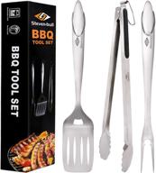 🔥 steven-bull s heavy duty bbq grilling tool sets: extra thick stainless steel spatula, fork, and tongs - 18 inch grill accessories, perfect for barbecue & grilling - gift box package, 3 pack logo