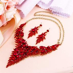img 3 attached to 💎 BriLove Women's Wedding Bridal Crystal Enamel Statement Necklace Earrings Set with Multi Oval-Shape Flower Leaf Design