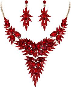 img 4 attached to 💎 BriLove Women's Wedding Bridal Crystal Enamel Statement Necklace Earrings Set with Multi Oval-Shape Flower Leaf Design