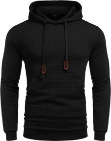 img 4 attached to 👕 COOFANDY Men's Hooded Sweatshirt Long Sleeve Fashion Gym Athletic Hoodies with Pocket, featuring Solid Plaid Jacquard Pattern