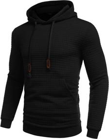 img 3 attached to 👕 COOFANDY Men's Hooded Sweatshirt Long Sleeve Fashion Gym Athletic Hoodies with Pocket, featuring Solid Plaid Jacquard Pattern