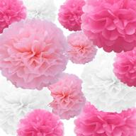 22 piece pink, rose red, and white tissue paper pompoms paper flower ball set for birthday, bachelorette, wedding, baby shower, bridal shower, and party decoration logo