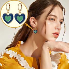 img 3 attached to 🌈 Colorful Y2K Enamel Huggie Hoop Earrings Set for Women and Girls, 9 Pairs of Cute Small Earrings with Heart, Butterfly, and Flower Charms, Trendy Gold Hypoallergenic Dangle Hoops, Aesthetic Earrings Pack