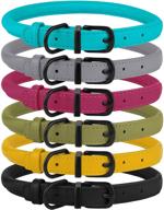 🐶 bronzedog soft round rolled leather dog collar - ideal for small medium large dogs, cats, puppies & kittens - colors: black, blue, pink, green, yellow, grey logo