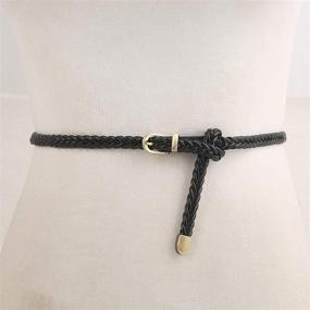 img 3 attached to Ayliss Women's Braided Belt in PU Leather – Stylish 👗 Skinny Woven Belt for Jeans Pants and Thin Dresses with Pin Buckle