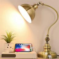 vintage antique brass led desk lamp with dual usb charging ports, dimmable touch control 💡 table lamp, 3 color modes, swing arm rotary shade, eye-caring bedside task light for office, bedroom логотип