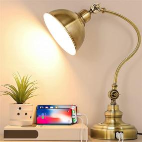 img 4 attached to Vintage Antique Brass LED Desk Lamp with Dual USB Charging Ports, Dimmable Touch Control 💡 Table Lamp, 3 Color Modes, Swing Arm Rotary Shade, Eye-Caring Bedside Task Light for Office, Bedroom