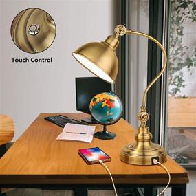 img 2 attached to Vintage Antique Brass LED Desk Lamp with Dual USB Charging Ports, Dimmable Touch Control 💡 Table Lamp, 3 Color Modes, Swing Arm Rotary Shade, Eye-Caring Bedside Task Light for Office, Bedroom