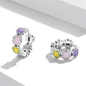 img 3 attached to MOWIMO 925 Sterling Silver Girls' Hoop Earrings Colorful Flower Design Women's Earrings, Hypoallergenic with 18K Gold Plating - Ideal for Women's Fashion, Birthday, Valentine's Day, and Christmas Gifts