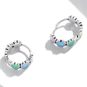 img 2 attached to MOWIMO 925 Sterling Silver Girls' Hoop Earrings Colorful Flower Design Women's Earrings, Hypoallergenic with 18K Gold Plating - Ideal for Women's Fashion, Birthday, Valentine's Day, and Christmas Gifts