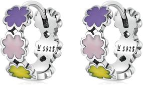 img 4 attached to MOWIMO 925 Sterling Silver Girls' Hoop Earrings Colorful Flower Design Women's Earrings, Hypoallergenic with 18K Gold Plating - Ideal for Women's Fashion, Birthday, Valentine's Day, and Christmas Gifts