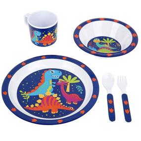 img 3 attached to 🦕 Durable Dino Baby Feeding Set for Kids and Toddlers - Includes Plate, Bowl, Cup, Fork and Spoon Utensil Flatware - Dishwasher Safe, BPA Free