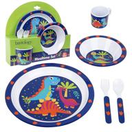 🦕 durable dino baby feeding set for kids and toddlers - includes plate, bowl, cup, fork and spoon utensil flatware - dishwasher safe, bpa free logo