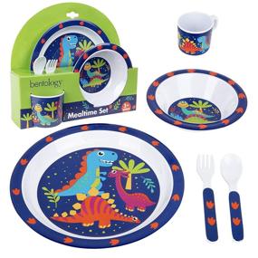 img 4 attached to 🦕 Durable Dino Baby Feeding Set for Kids and Toddlers - Includes Plate, Bowl, Cup, Fork and Spoon Utensil Flatware - Dishwasher Safe, BPA Free