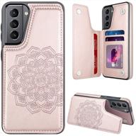 🌸 stylish mmhuo samsung galaxy s21 5g case with card holder & magnetic flower design – wallet & protective phone case for women in rose gold logo