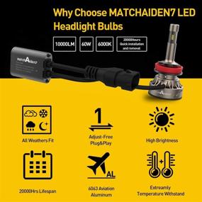 img 1 attached to 💡 Premium MATCHAIDEN7 LED Headlight Bulbs - High/Low Beam Conversion Kit, 360° Adjustable Beam, 60W 10000LM Super Bright, 6000K White (Pack of 2)