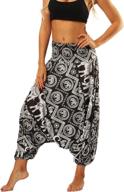 🌸 bohemian yoga pants for women: hippy harem style, smocked waist trousers, flowy beach pants logo