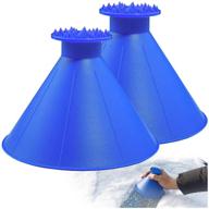 2-pack blue magical cone car ice scraper with funnel - round snow scraper for windshield logo